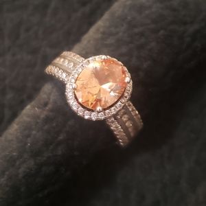 Champagne & White Diamond Simulants Rhodium over Sterling Silver Ring